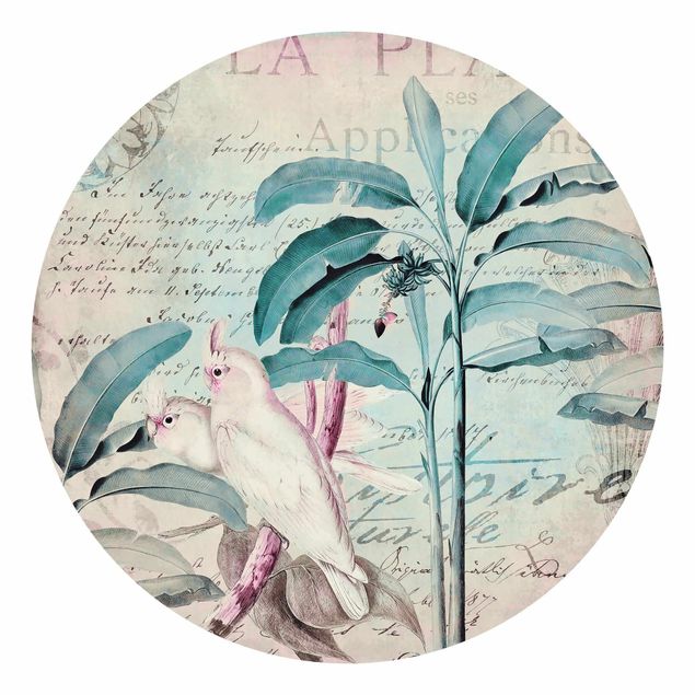 Papel pintado moderno Colonial Style Collage - Cockatoos And Palm Trees