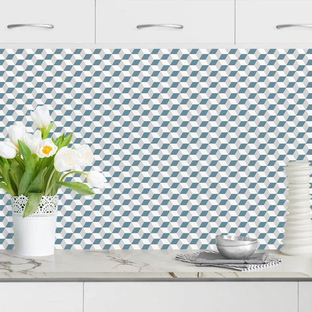 Decoración en la cocina Geometrical Tile Mix Cubes Blue Grey