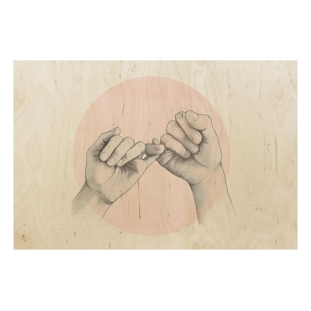 Cuadros Illustration Hands Friendship Circle Pink White