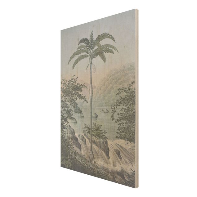cuadros de madera vintage Vintage Illustration - Landscape With Palm Tree