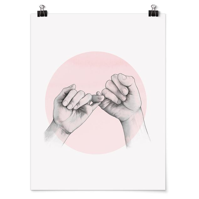 Cuadros románticos para dormitorios Illustration Hands Friendship Circle Pink White