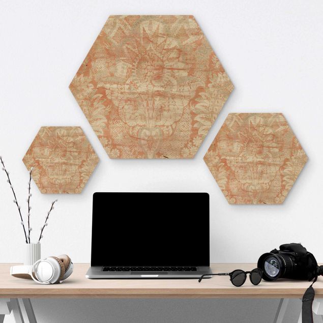 Hexagon Bild Holz - Ornamentgewebe I