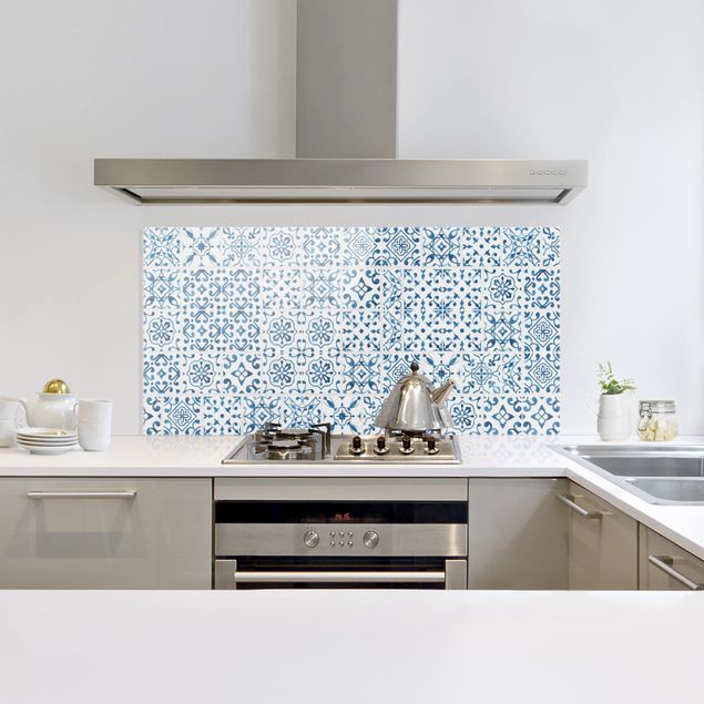 Panel antisalpicaduras cocina patrones Tile pattern Blue White