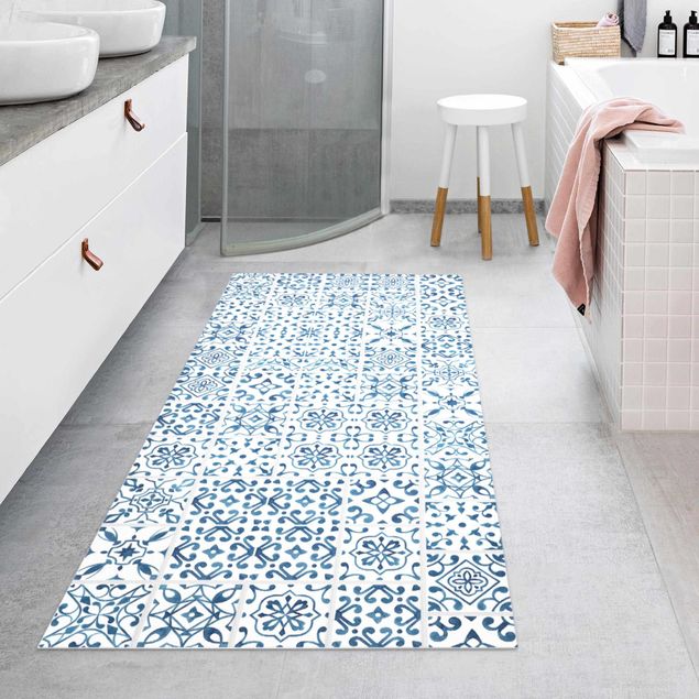 Alfombra para pasillo Tile Pattern Blue White