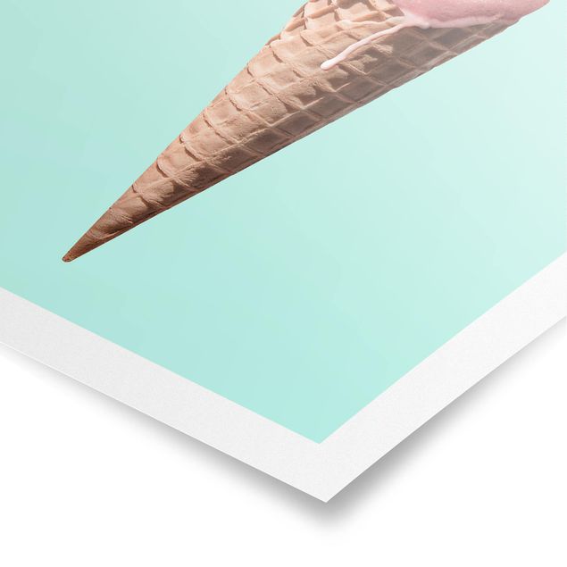 Cuadros azul turquesa Ice Cream Cone With Flamingo