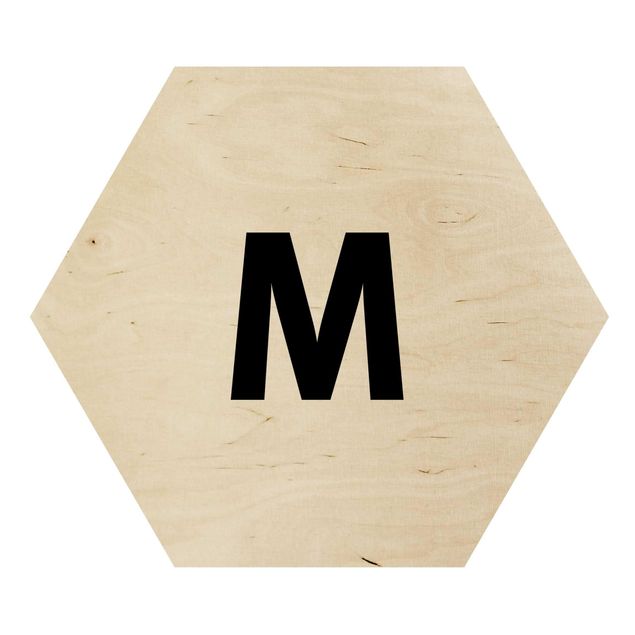 Hexagon Bild Holz - Buchstabe Weiß M