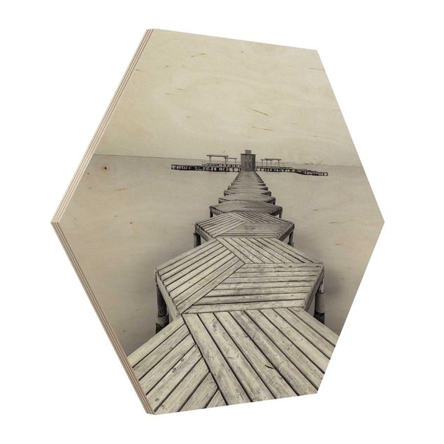 cuadro hexagonal Wooden Pier In Black And White
