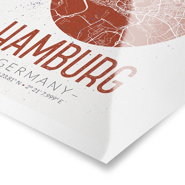 Cuadros en blanco y negro Hamburg City Map - Retro