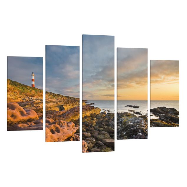 Cuadros de paisajes de montañas Tarbat Ness Ocean & Lighthouse At Sunset