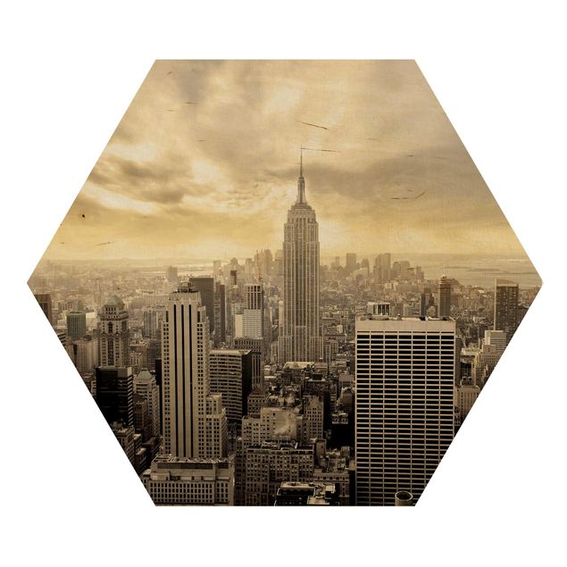 Hexagon Bild Holz - Manhattan Dawn