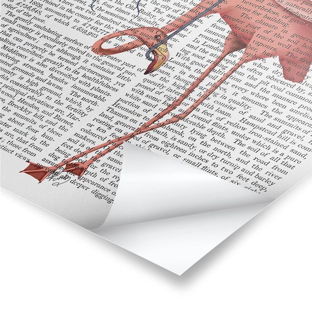 Láminas decorativas Animal Reading - Flamingo With Umbrella