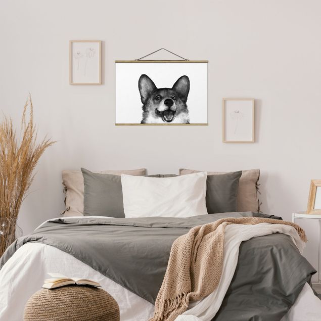 Cuadros con perritos Illustration Dog Corgi Black And White Painting