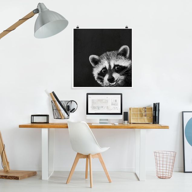 Pósters en blanco y negro Illustration Racoon Black And White Painting