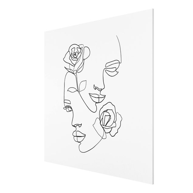 Cuadros plantas Line Art Faces Women Roses Black And White