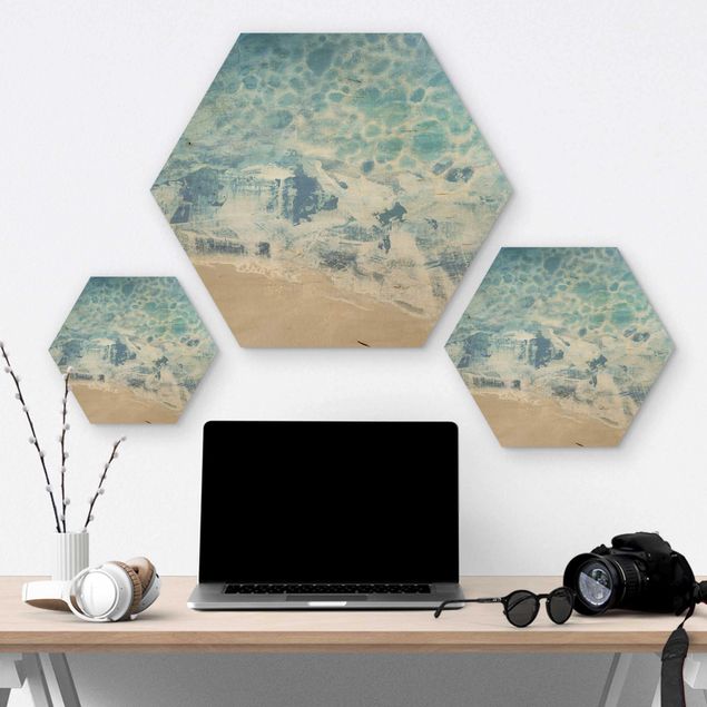 Hexagon Bild Holz - Ebbe und Flut in Farbe II