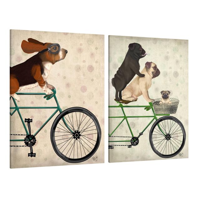 Cuadros perros Cycling - Basset And Pugs Set I