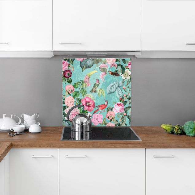 Panel antisalpicaduras cocina flores Vintage Collage - Hummingbird In Pradise