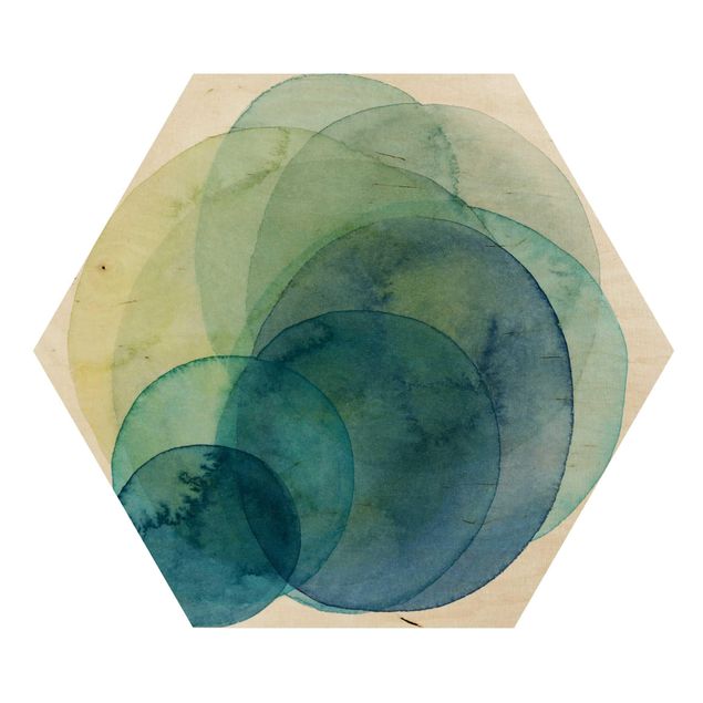 Hexagon Bild Holz - Urknall - grün