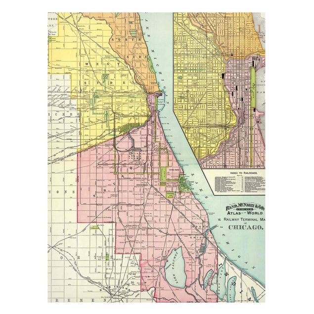 Tableros magnéticos mapamundi Vintage Map Chicago