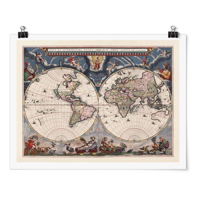 Cuadro mapa del mundo Historic World Map Nova Et Accuratissima Of 1664