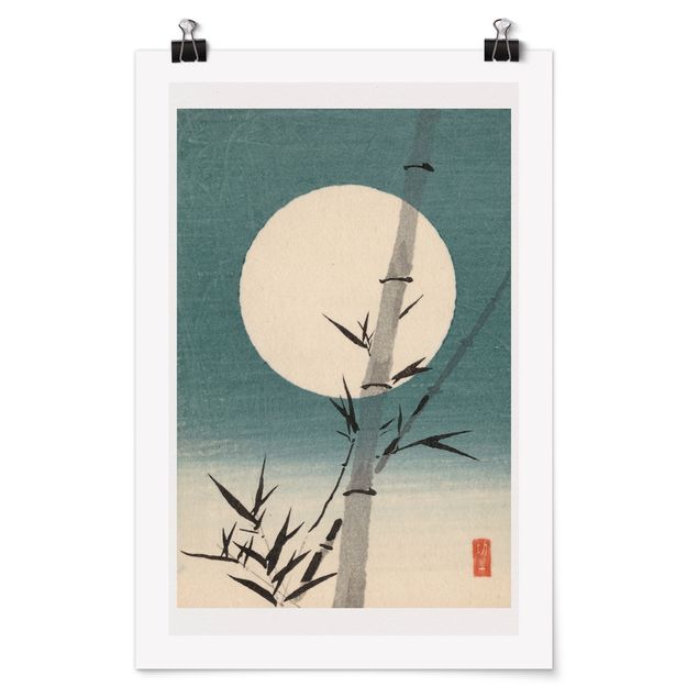 Póster paisaje Japanese Drawing Bamboo And Moon