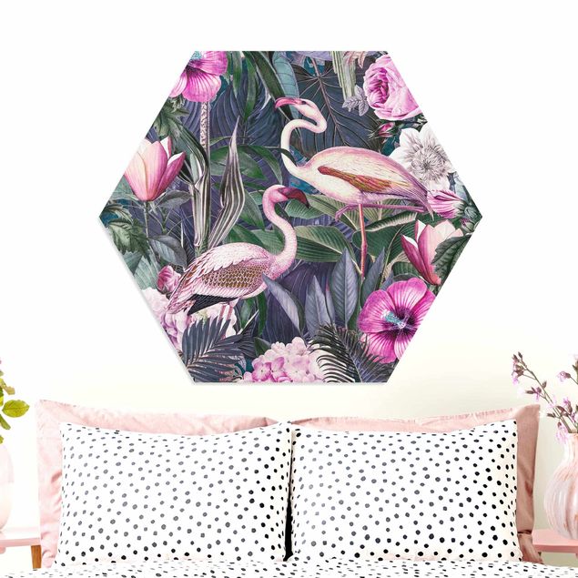 Decoración en la cocina Colorful Collage - Pink Flamingos In The Jungle
