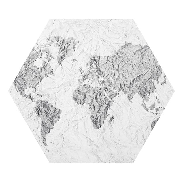 Cuadros en blanco y negro Paper World Map White Grey