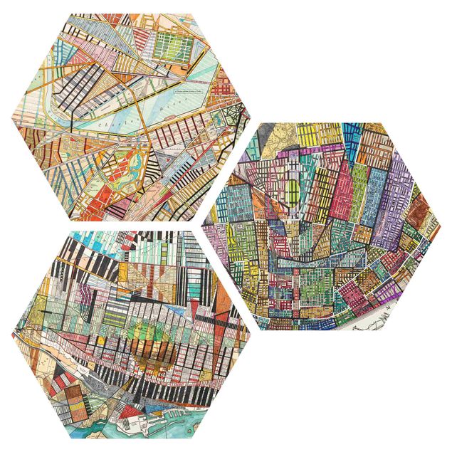 Cuadros multicolor Modern Maps Boston - Montreal - St. Louis