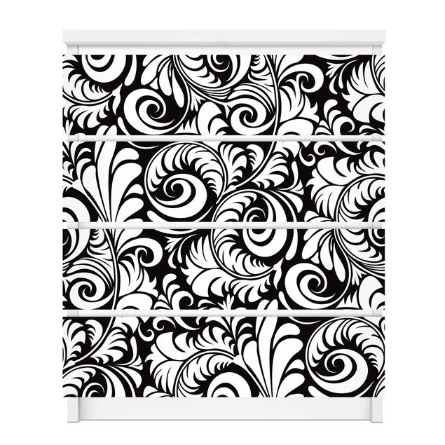 Láminas adhesivas en negro Black And White Leaves Pattern