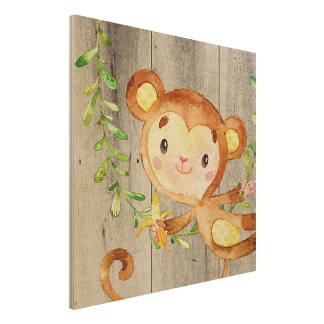 Decoración habitación infantil Watercolour Monkey On Wood