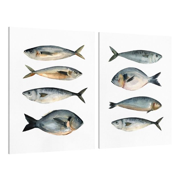 Lienzos de animales Eight Fish In Watercolour Set I
