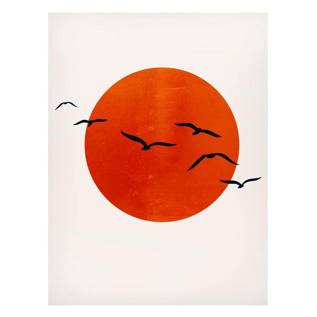 Cuadros de paisajes naturales  Flock Of Birds In Front Of Red Sun I