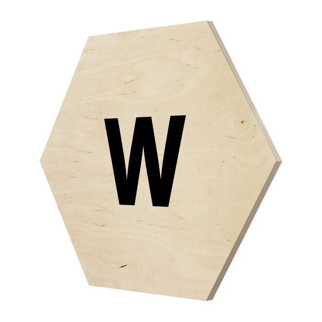 Hexagon Bild Holz - Buchstabe Weiß W