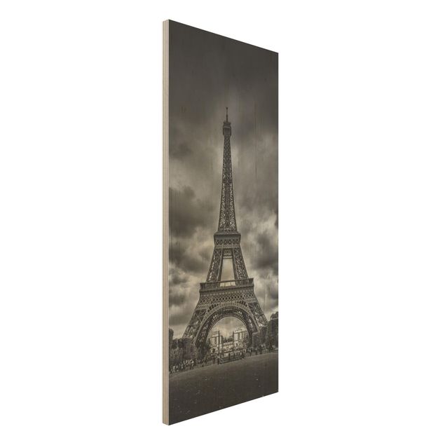 Decoración cocina Eiffel Tower In Front Of Clouds In Black And White
