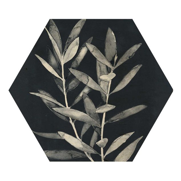 Hexagon Bild Holz - Verzweigung auf Denim II