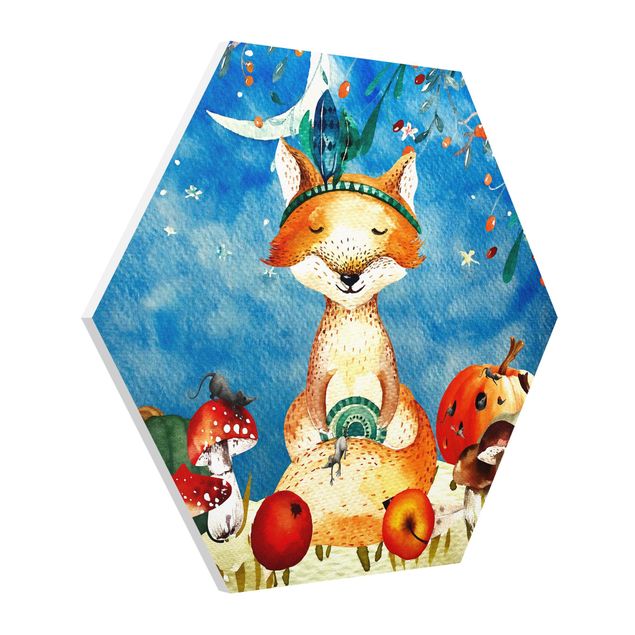 Cuadros infantiles animales Watercolor Fox In The Moonlight