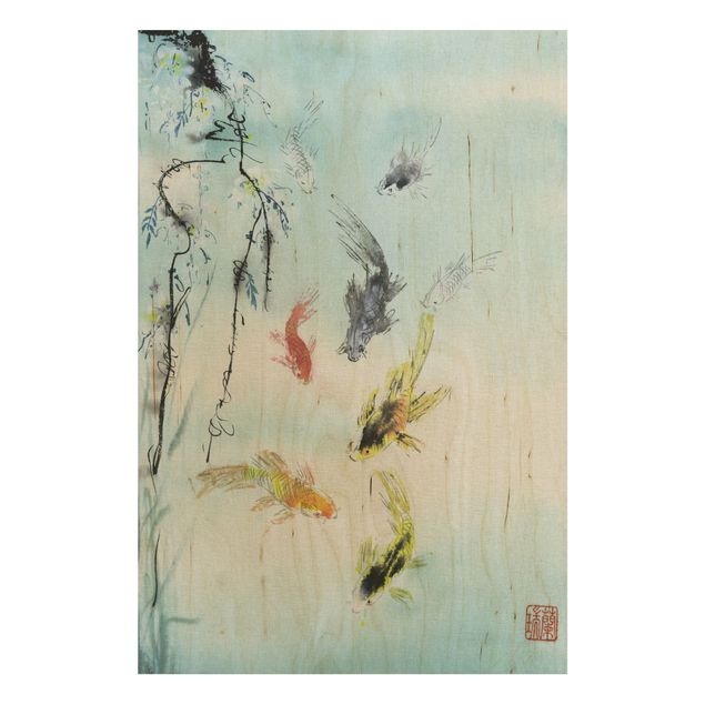cuadros de madera vintage Japanese Watercolour Drawing Goldfish I