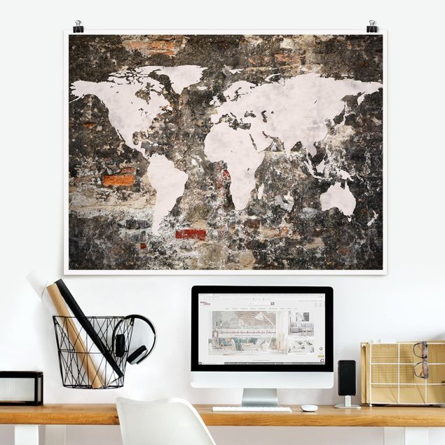 Decoración de cocinas Old Wall World Map