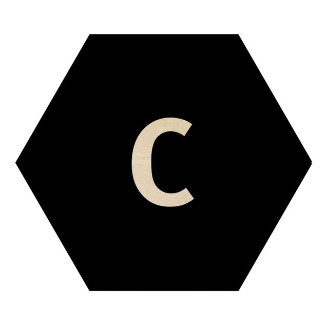 Hexagon Bild Holz - Buchstabe Schwarz C