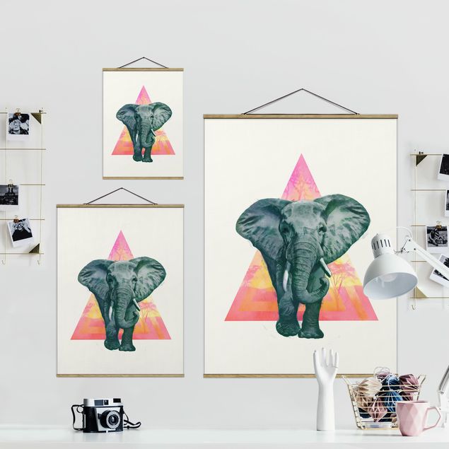 Cuadros multicolores Illustration Elephant Front Triangle Painting