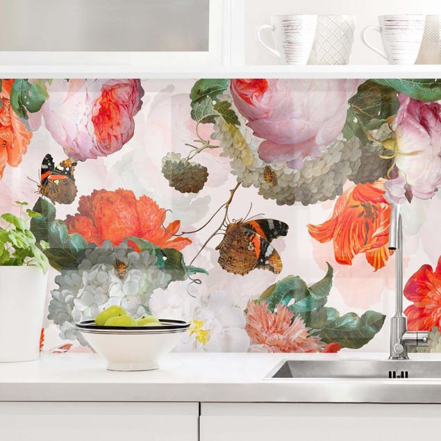 Decoración en la cocina Red Flowers With Butterflies