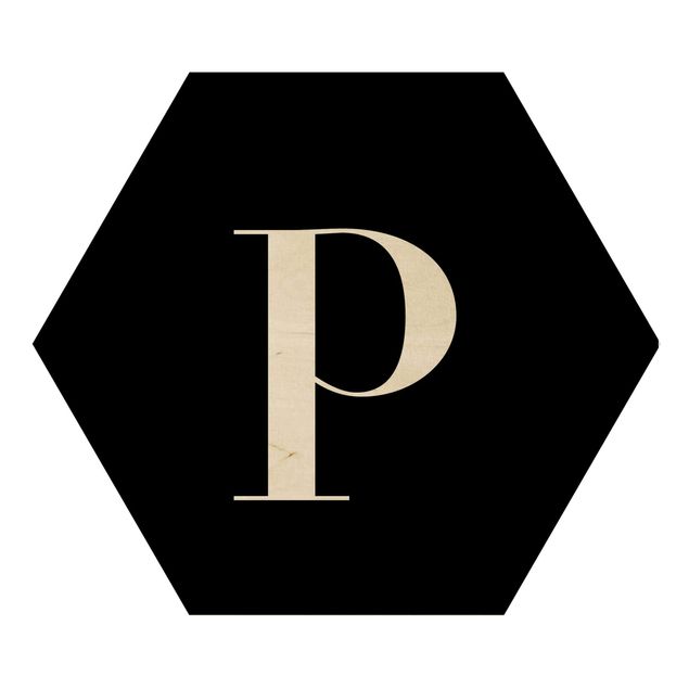 Hexagon Bild Holz - Buchstabe Serif Schwarz P