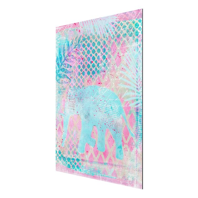 Cuadro con paisajes Colourful Collage - Elephant In Blue And Pink
