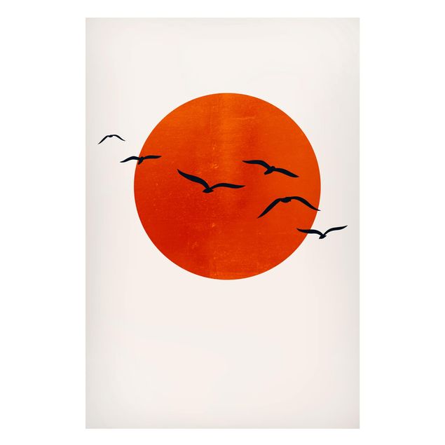 Cuadros de paisajes naturales  Flock Of Birds In Front Of Red Sun I