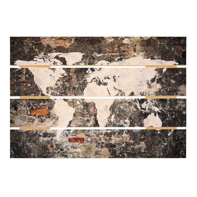 Cuadros en madera Old Wall World Map