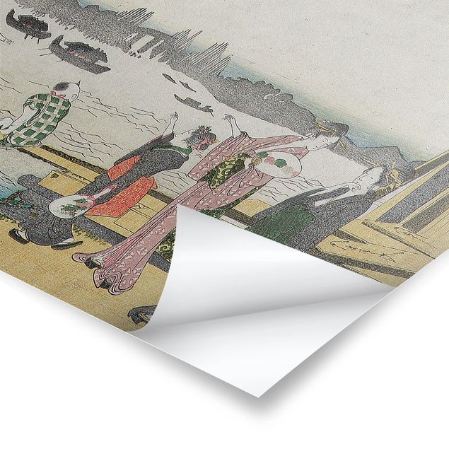 Cuadros grises Katsushika Hokusai - A cool Evening in Ryogoku