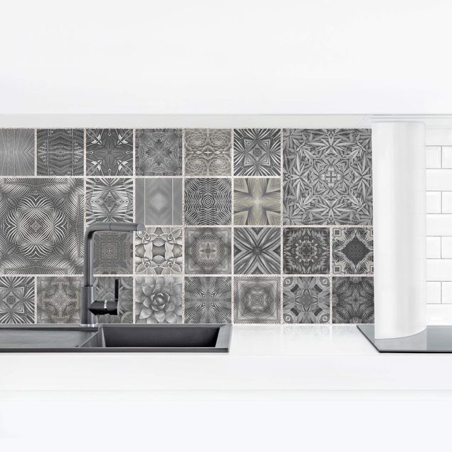 Salpicaderos de cocina efecto teja Grey Jungle Tiles With Silver Shimmer