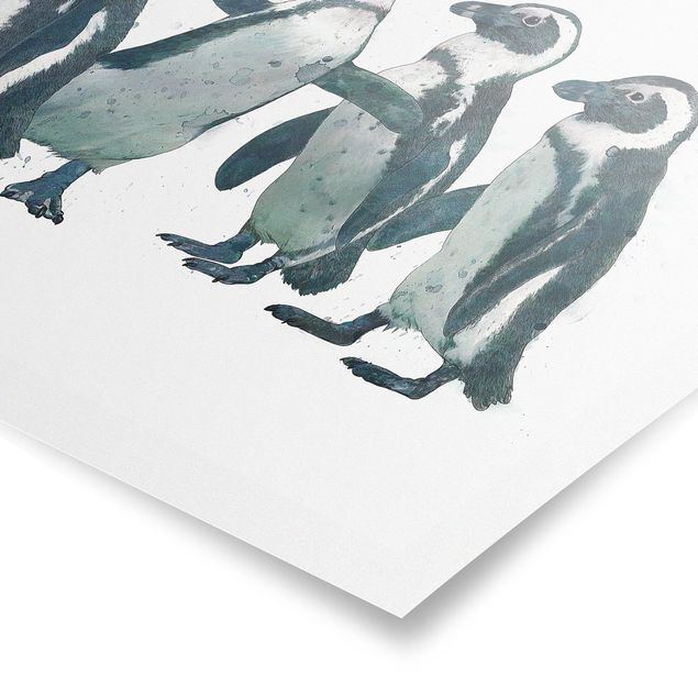 Cuadros modernos blanco y negro Illustration Penguins Black And White Watercolour