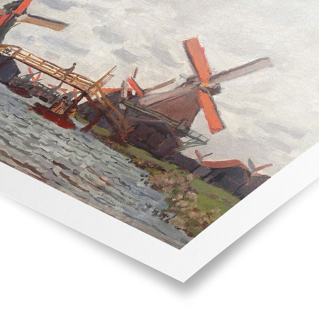 Pósters ciudades Claude Monet - Windmills in Westzijderveld near Zaandam