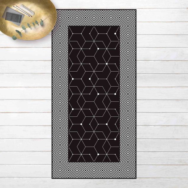 Alfombra exterior Geometrical Tiles Dotted Lines Black With Border